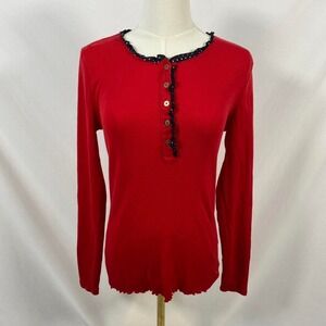 Tommy Hilfiger red long sleeve shirt ruffle polka dot trim size small preppy y2k